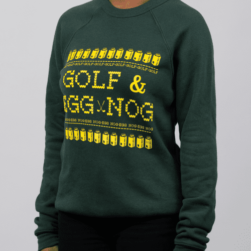 02 swingjuice golf egg nog ugly sweater long sleeve sweatshirt mannequin 2 forest green