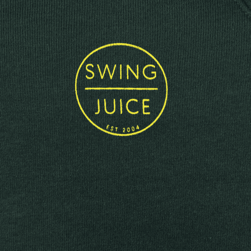 03 swingjuice golf egg nog ugly sweater long sleeve sweatshirt close up forest green