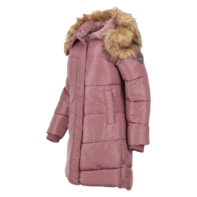 196730036058 Bebe Women s Long Puffer with Faux Fur Trim Hood Dusty Rose 1