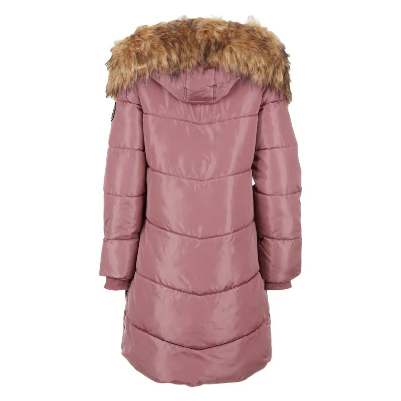 196730036058 Bebe Women s Long Puffer with Faux Fur Trim Hood Dusty Rose 2