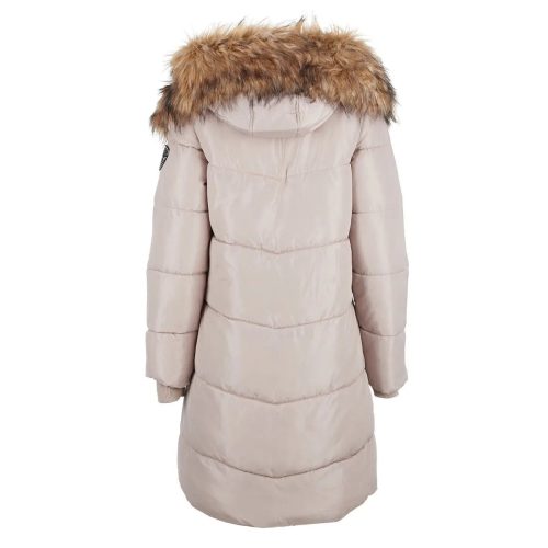 196730036096 Bebe Women s Long Puffer with Faux Fur Trim Hood Sand 2