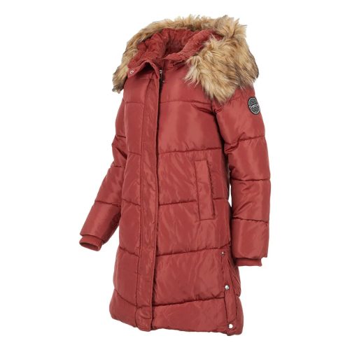 196730036133 Bebe Women s Long Puffer with Faux Fur Trim Hood Terracotta 1