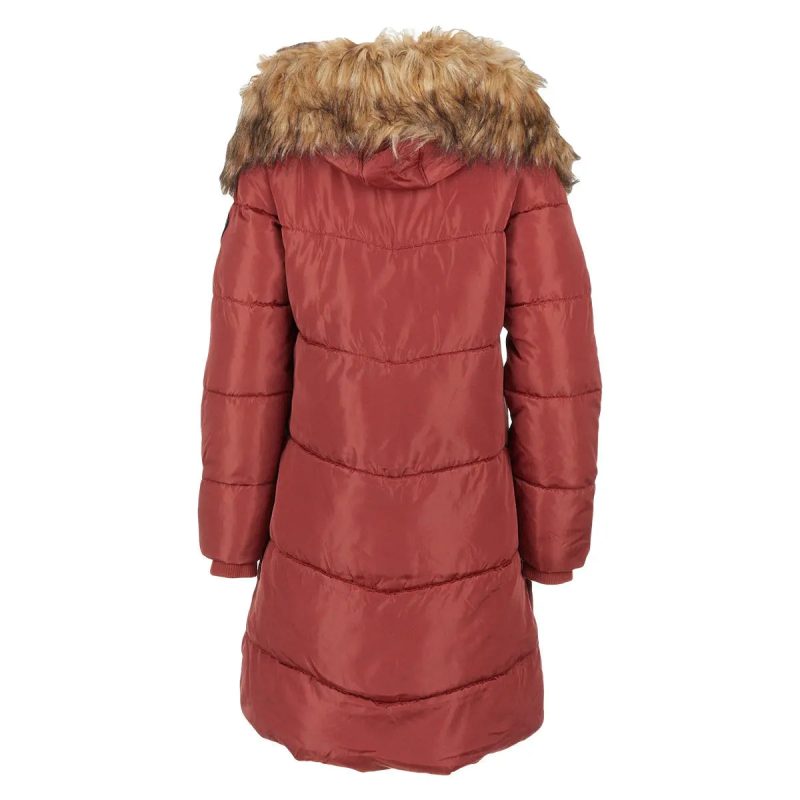 196730036133 Bebe Women s Long Puffer with Faux Fur Trim Hood Terracotta 2