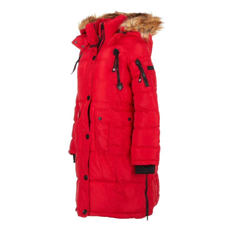 196730047375 Canada Weather Gear Women s Long Puffer with Faux Fur and Sherpa Lined Hood Red Natural