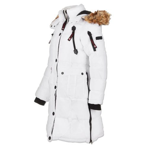 196730047474 Canada Weather Gear Women s Long Puffer with Faux Fur and Sherpa Lined Hood White Natur