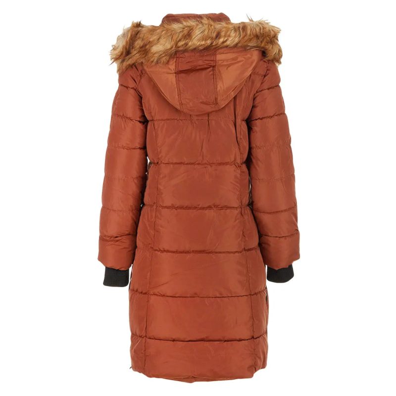 196730075828 Canada Weather Gear Women s Long Puffer with Faux Fur Trim Hood Pecan 2