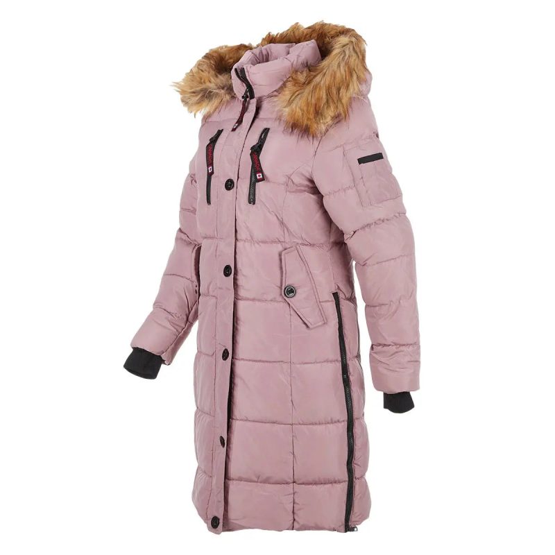 196730075866 Canada Weather Gear Women s Long Puffer with Faux Fur Trim Hood Dusty Rose 1