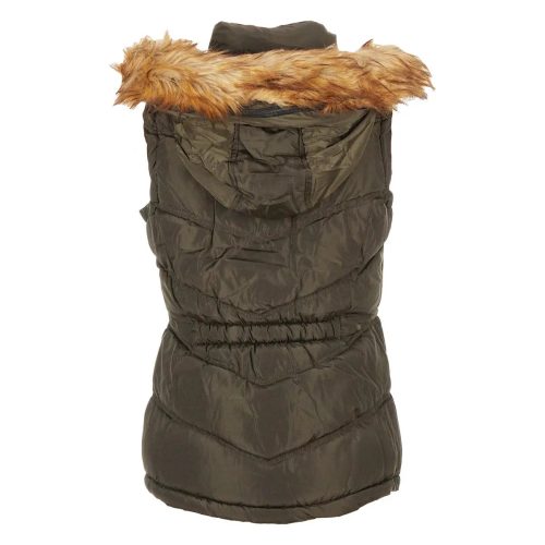 196730076504 Canada Weather Gear Women s Puffer Vest with Faux Fur Trim Hood Olive 2