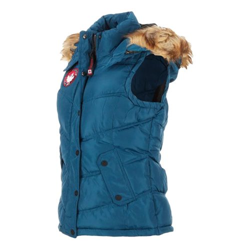 196730076580 Canada Weather Gear Women s Puffer Vest with Faux Fur Trim Hood Peacock 1