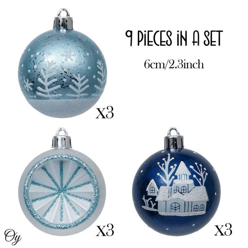 ForProduct 02ElegantBlueWinterThemeChristmasOrnamentBundle 9PieceSnowandTreeBaubles