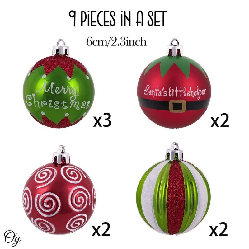 ForProduct 02ElfThemeChrismtasOrnamentSet 9BaublesGreenandRed