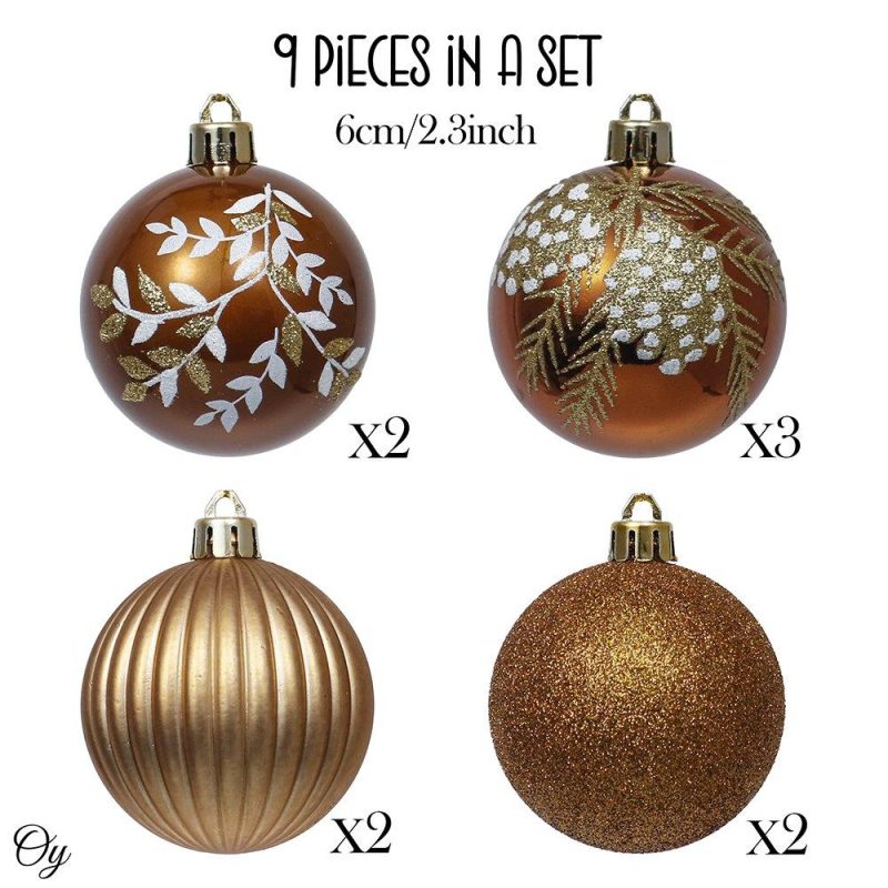 ForProduct 02FallInspiredBronzeGold9PieceChristmasOrnamentBaubleBundle