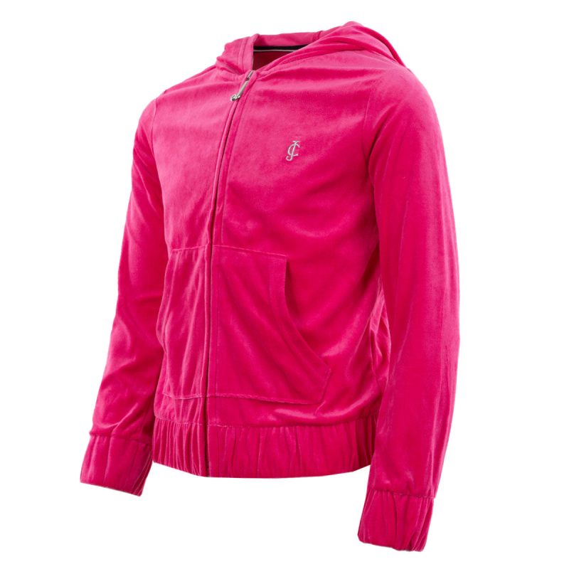 JuicyCoutureBigGirlsVelourLogoHoodFullZip Fuchsia Purple 3