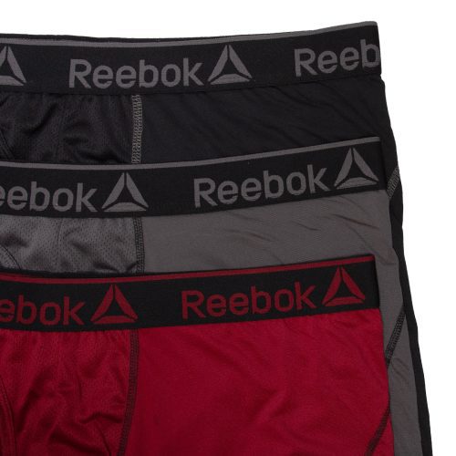 ReebokMen s3PackPerformanceRegularLengthBoxerBriefs Black BlackenedPearl BikingRed 3