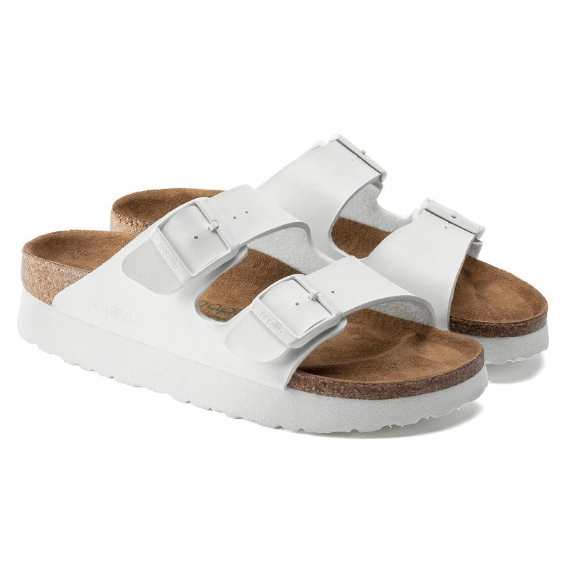 S802436871250 Birkenstock Women s Arizona Platform Vegan Birko Flor Sandals White 2