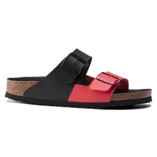 S822698971901 Birkenstock Arizona Split Birko Flor Sandals Black Poppy Red 1