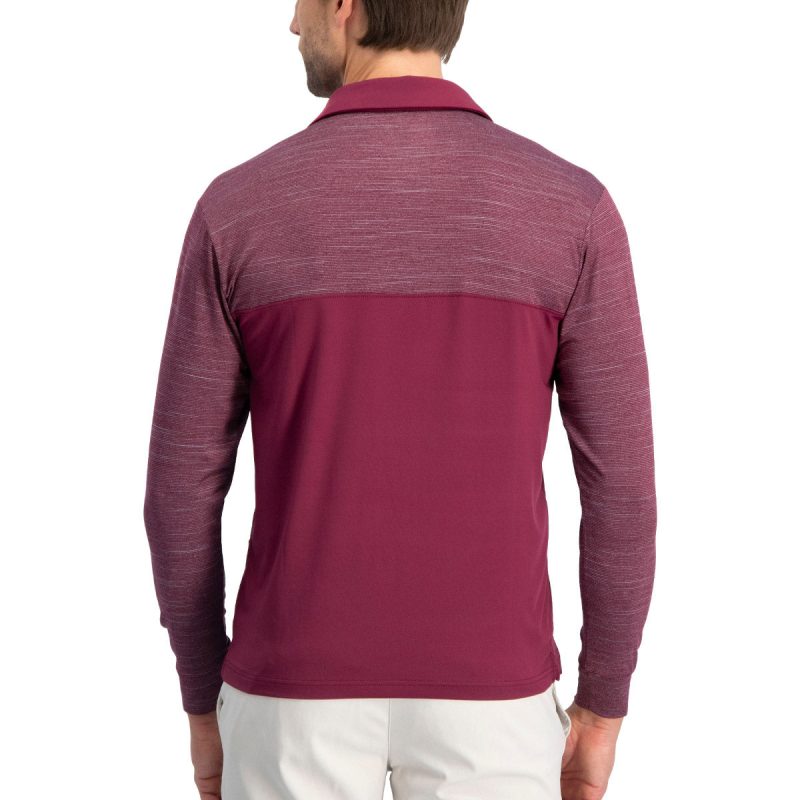 ThreeSixtySixMen sTwoToneLongSleevePolo V2Maroon 2