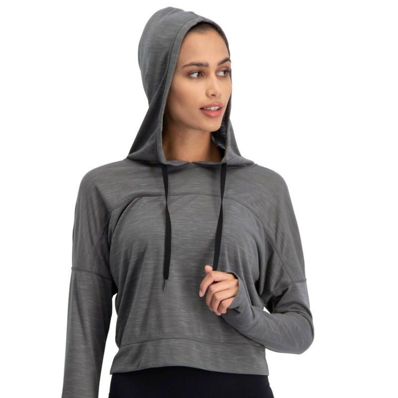 ThreeSixtySixWomen sHoodieCropTop Mid townGrey 3