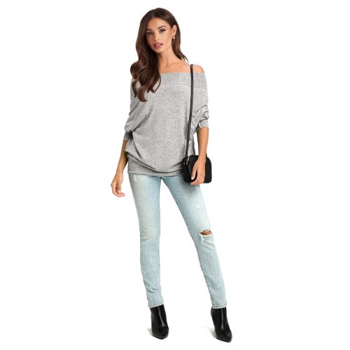 ThreeSixtySixWomen sOffShoulderSweater Grey 3