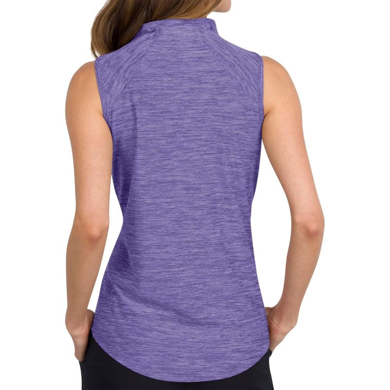 ThreeSixtySixWomen sSleevelessMockNeckGolfPolo Purple 2