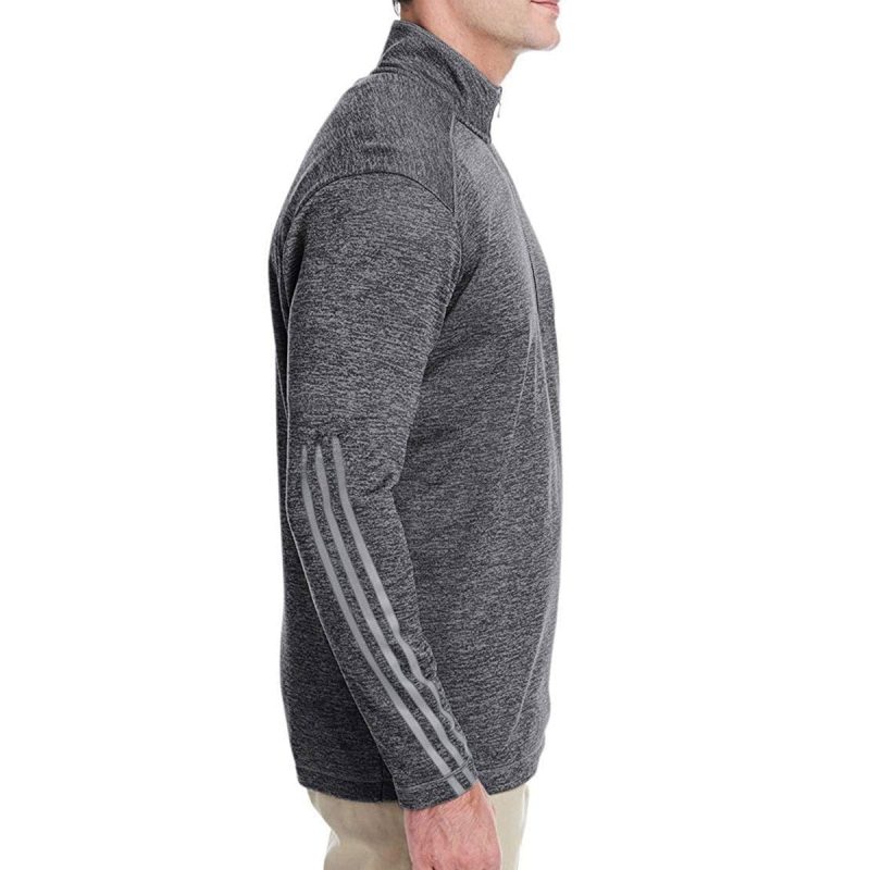 adidasMen sBrushedTerryHeatheredQuarter ZipPullover BlackHeather MidGrey 3