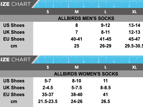 allbirds Adult Sock Size Chart