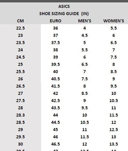 asics 20size 20chart