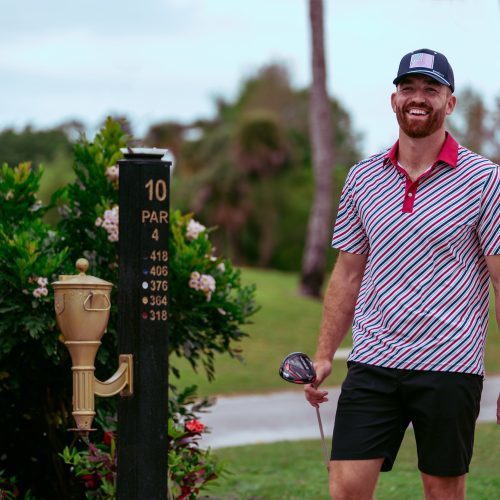 diagonal stripe polo and flag hat smile edits