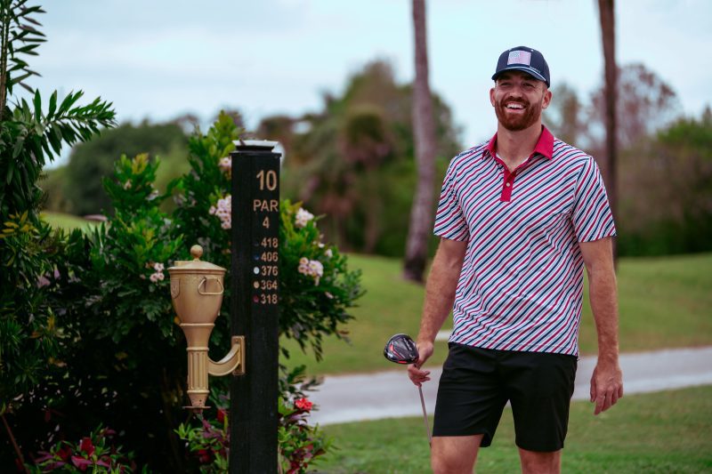 diagonal stripe polo and flag hat smile edits